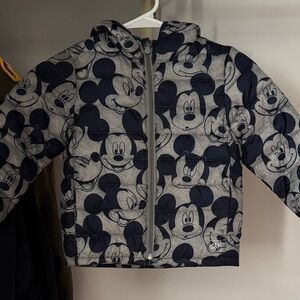GAP Kids Mickey Print Puffer Jacket - Navy & Gray